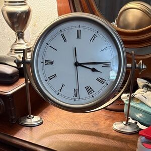 Pottery Barn Classic Silver and Black Roman Numeral Clock